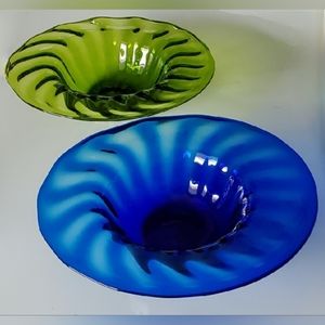 Rare 12.5" BLENKO Cobalt Blue Hand✋️Crafted Optic Art Glass Bowl